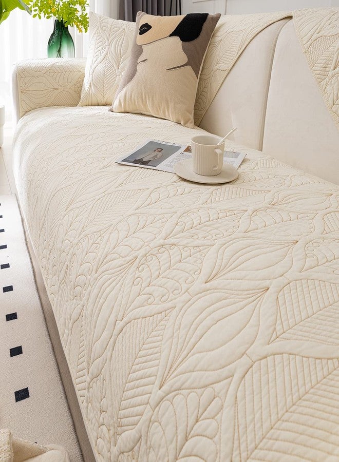 XSlive Farmhouse Couch Cover Solid Color Neutral Sofa Cover Soft Cotton Quilted Sectional Couch Covers Non Slip Washable Sofa Slipcover Furniture Protector for Living Room (Ivory D,28"x28") - Image 5